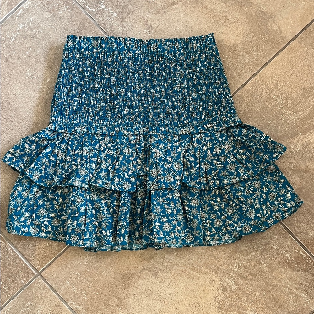 Madewell Teal Floral Ruffle Mini Skirt